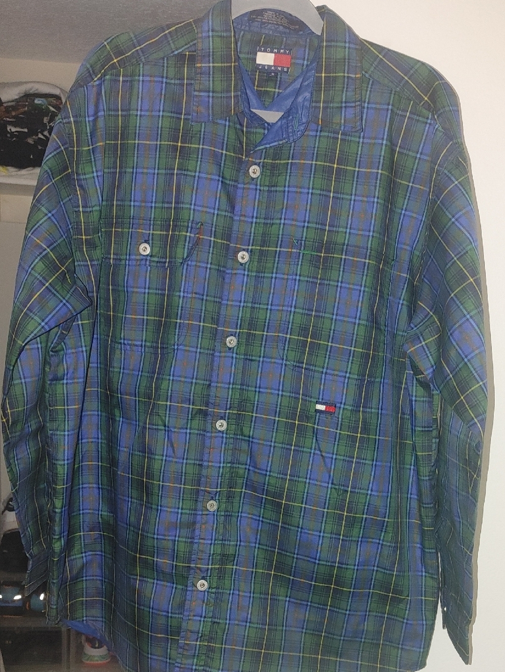 Tommy Hilfiger Green & Blue Plaid Long-Sleeve Button-Down Shirt